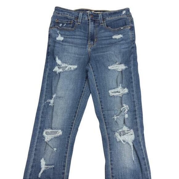 LEVI'S 721 High Rise Skinny Jean Sz 27 Blue Distressed Ripped Detail - Picture 3 of 7